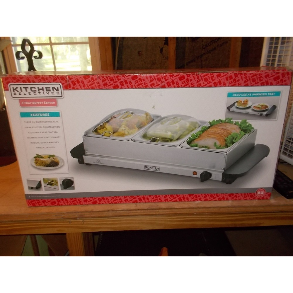 Kitchen Selectives 3 Tray Buffet Server Stainless Steel Warming Tray BS-35 NEW